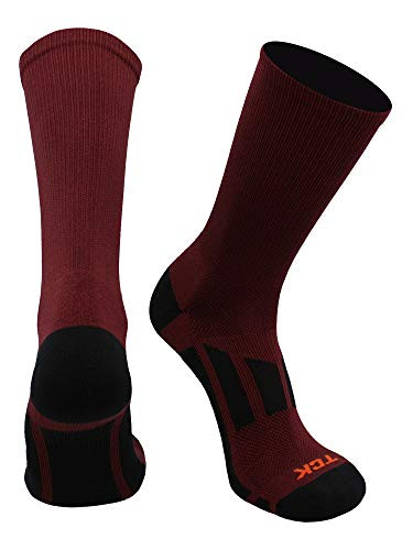 TCK Elite Performance Solid Color Crew Socks Maroon Medium