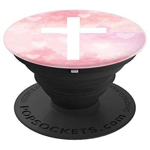 Pink White Cross PopSocket for Christian Women and Girls PopSockets Grip and Stand for Phones and Tablets