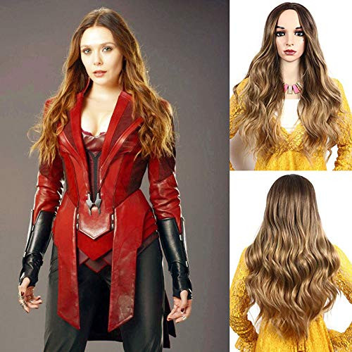 IVY HAIR Scarlet Witch Wanda Maximoff Cosplay Wigs for Women Natural Long Wavy Curly Wig Dark Roots Ombre Blonde Wig Middle Parting Synthetic Replacement Wig