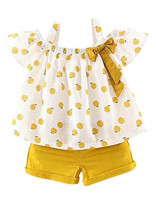 Toddler Baby Girls Clothes Ruffle Cami Polka Dot Tank Tops Blouse Striped Shorts Pants Kids Summer Outfit Set34T Orange