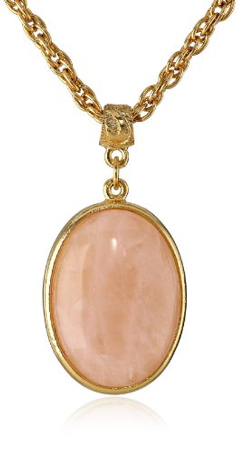 1928 Jewelry SemiPrecious Collection 14k Gold Dipped Rose Quartz Pink Oval Pendant Necklace 16 1928 Jewelry SemiPrecious Collection 14k Gold Dipped Rose Quartz Pink Oval Pendant Necklace 16