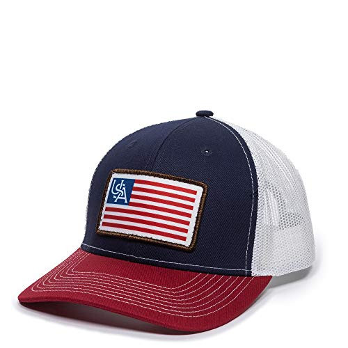 American Flag USA Scout Patch Mesh Back Trucker Hat  Adjustable Snapback Baseball Cap for Men  Women Navy/White/Cardinal
