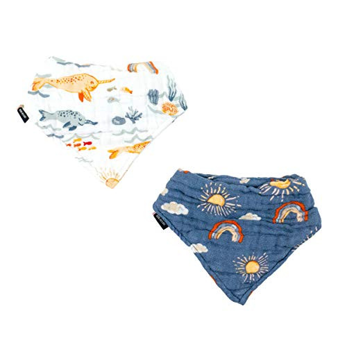 Bebe au Lait Classic Muslin Bandana Bib Set  Narwhal and Hello Sunshine