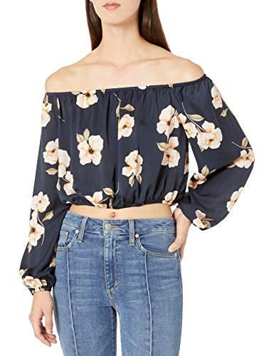 BB Dakota Junior s Blue Gardenia Printed Off The Shoulder top Oil Slick Extra Small