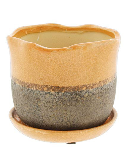 Lucky Winner Light Orange Ceramic Planter with Attached Saucer, 5"