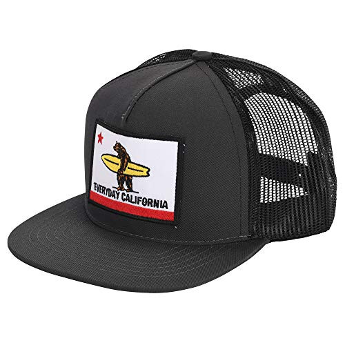 Everyday California  Shores  Snapback Charcoal Grey Surf Hat  Flat Brim Baseball Cap with Flag Patch