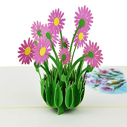Bouquet of Daisy Flowers in Vase Pop Up Greeting Card for Birthday Mothers Day Congratulations Party All Occasions