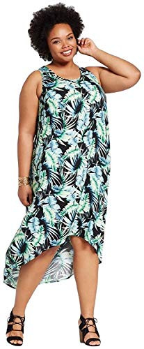 Ava  Viv Women s Plus Size HighLow Maxi Dress Black Palm Print X 14W