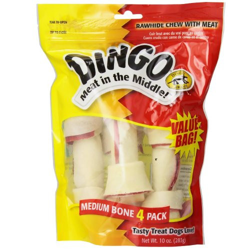 Dingo P95007 Rawhide Bones For Medium Dogs Chicken Beige4Count