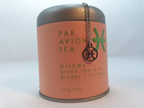 Zodiac Astrology Gift Bundle Pisces Par Avion Pisces 2 ounce Loose Leaf Tea and Small Necklace Featuring Pisces Symbol Charm