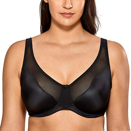 DELIMIRA Women s Full Coverage Unlined Sheer Underwire Minimizer Bra Black 40F