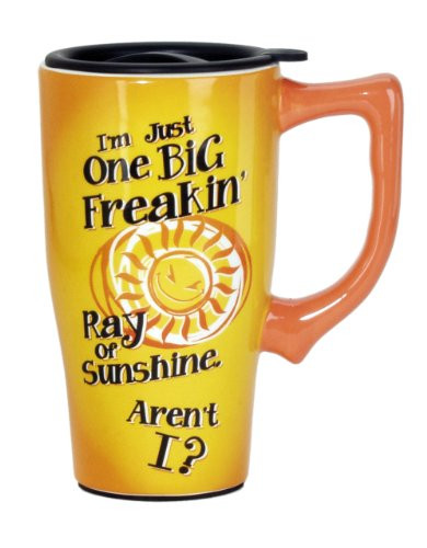 Spoontiques Big Ray of Sunshine Ceramic Travel Mug 18 ounces Yellow