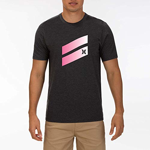 Hurley Men s Premium Icon Slash Graphic Short Sleeve Tee Shirt Black Heather/Storm Pink/White M