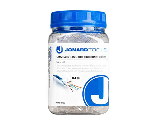 Jonard Tools 100 Pack RJ45 Passthrough Connectors for CAT6/CAT6a Ethernet Cable RJ456100