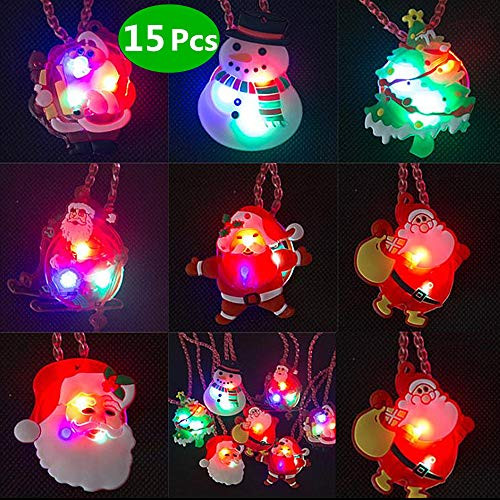 Christmas Necklace 15 Pcs Christmas Light Necklace Lightup Christmas LED Necklaces Glow Flashing Necklace Christmas Party Favors for Kids