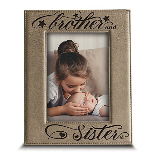 BELLA BUSTA Brother and Sister Photo Frame Sibling Gift for Parents  Engraved Leather Picture Frame 5 x 7  Vertical