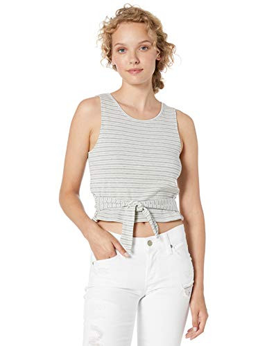 Jack by BB Dakota Junior s Love her Madly Stripe Rib Tank w/Front tie Stone Grey Small