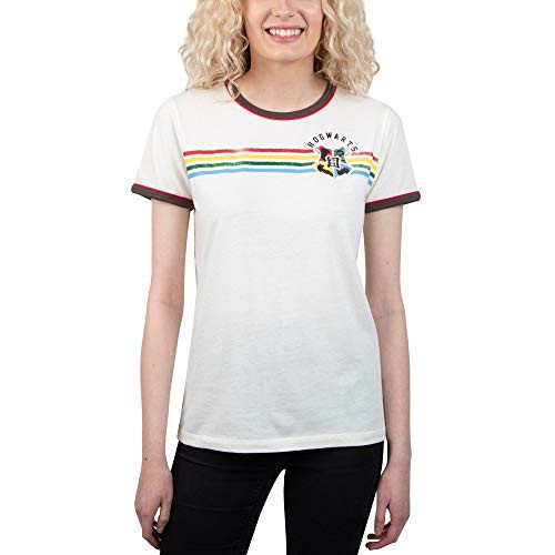 Juniors Harry Potter Hogwarts Rainbow Stripe Ringer TShirtLarge Juniors Harry Potter Hogwarts Rainbow Stripe Ringer TShirtLarge