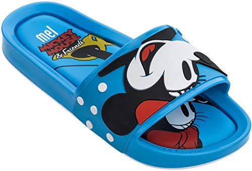 Melissa Kids Mel Beach Slide  Mickey and Friends II Slide Sandal Blue Size 4 Big Kid