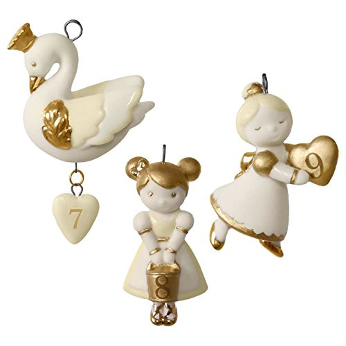 Hallmark 2016 Christmas Ornament 12 Little Days of Christmas: Set of Days 7-9 Mini Porcelain Ornaments 