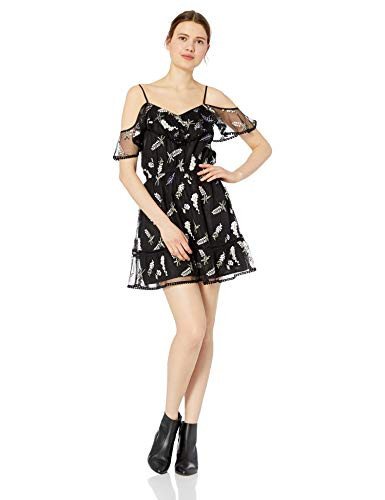 Jack by BB Dakota Junior s Love Embroidered mesh Cold Shoulder Dress Black Large