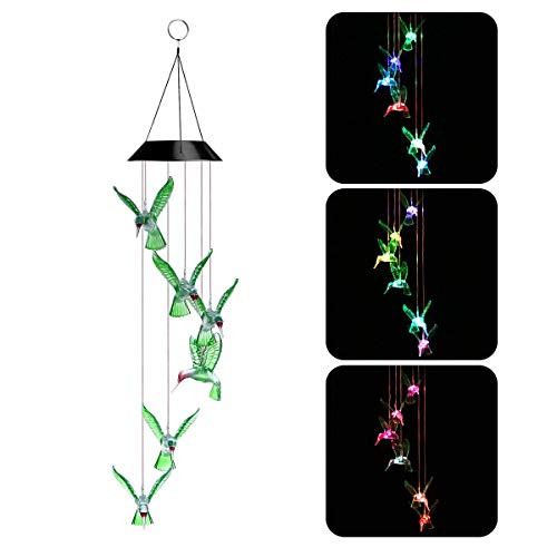 SIX FOXES Hummingbird Solar Wind Chimes Color Changing LED Wind Chimes Outdoor Waterproof Wind Mobile Solar Lights Decor for Garden Yard Patio Home Gifts for Mom Wife Grandma SIX FOXES Hummingbird Solar Wind Chimes Color Changing LED Wind Chimes Outdoor Waterproof Wind Mobile Solar Lights Decor for Garden Yard Patio Home Gifts for Mom Wife Grandma