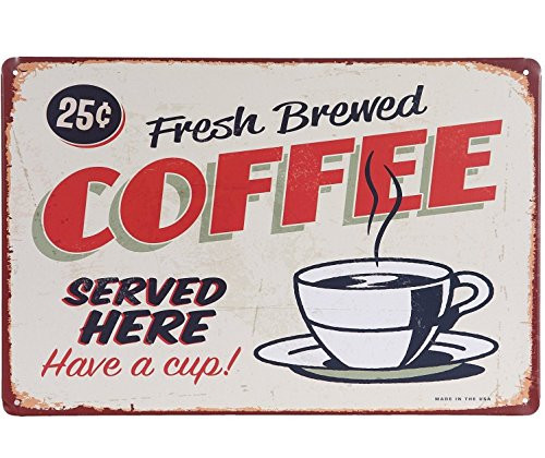 ARTCLUB Fresh Brewed Coffee Served Here Metal Tin Sign Vintage Antique Plaque Poster Kitchen Home Cafe Wall Decor ARTCLUB Fresh Brewed Coffee Served Here Metal Tin Sign Vintage Antique Plaque Poster Kitchen Home Cafe Wall Decor