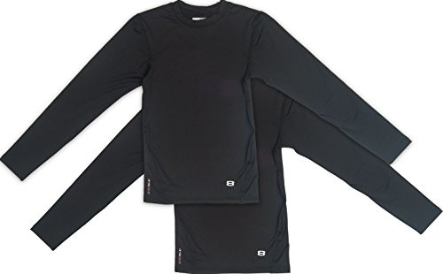 Layer 8 Boys 2Pack Compression Crew Neck Performance Base Layer Shirt Black L