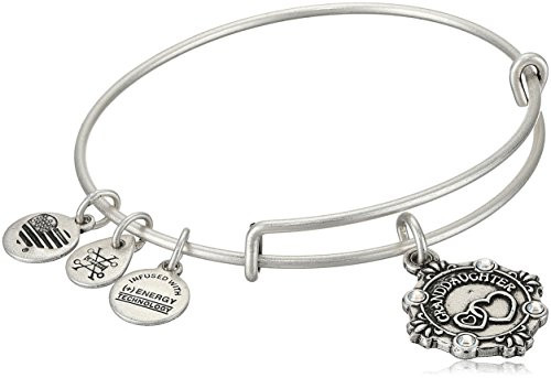 Alex and Ani Womens Because I Love You Granddaughter Charm Bangle Bracelet Rafaelian Silver Expandable