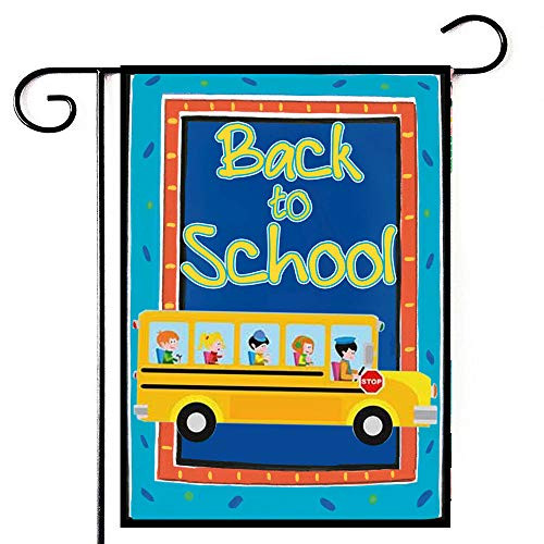 Iceyyyy Welcome Back to School Garden Flag DoubleSided School Bus Burlap Flag Pupils and Bus Decor Banner for School Day Not Include a Flag Pole