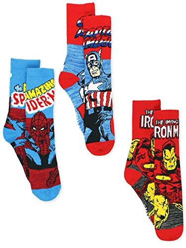 Marvel Avengers SpiderMan Iron Man Captain America Men s 3 pack Crew Socks Set Shoe 612 Sock 1013 Blue/Red