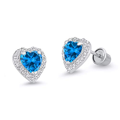 925 Sterling Silver Rhodium Plated Blue Heart Cubic Zirconia Screwback Baby Girls Earrings 925 Sterling Silver Rhodium Plated Blue Heart Cubic Zirconia Screwback Baby Girls Earrings