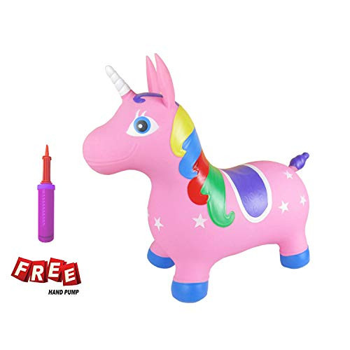 Welliboom Unicorn Hopper Kit, Inflatable Jumping Unicorn, Space Hopper, Ride-on Bouncy, Inflatable Bouncer Gift for Kids, Pump Included, (Pink)