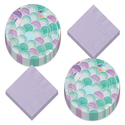 Mermaid Party Supplies  Mermaid Sparkle Paper Dinner Plates and Light Purple Luncheon Napkins Serves 16