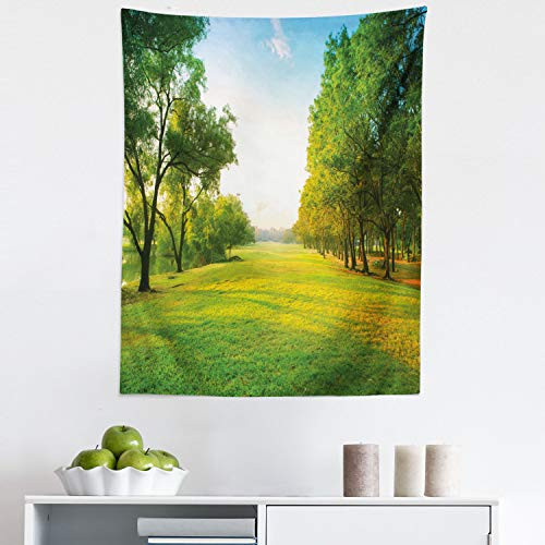 Lunarable Landscape Tapestry Calming Relaxing Scenery of Valley Hill Grass with Sunbeams Image Fabric Wall Hanging Decor for Bedroom Living Room Dorm 23  X 28  Green Blue