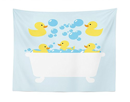 Lunarable Duckies Tapestry Yellow Rubber Poultry Toys Inside a Tub Abstract Cartoon Style Drawing with Bubbles Fabric Wall Hanging Decor for Bedroom Living Room Dorm 28  X 23  Yellow Blue