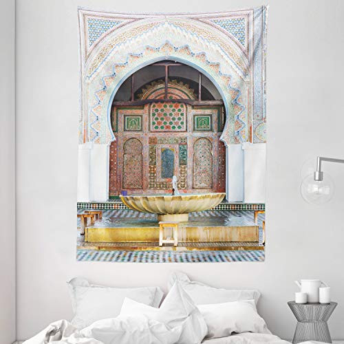 Ambesonne Orient Tapestry Colorful Historical Fountain Photo Morocco Africa Antique Building Palace Heritage Wall Hanging for Bedroom Living Room Dorm Decor 60  X 80  Multicolor
