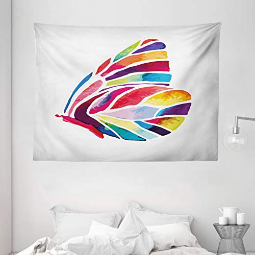 Ambesonne Modern Tapestry Butterfly with Rainbow Colored Wings Geometric Lines Modern Artwork Image Print Wide Wall Hanging for Bedroom Living Room Dorm 80  X 60  Red Purple