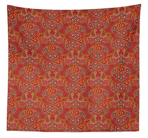 Lunarable Paisley Tapestry Queen Size Vibrant Colored Pattern with Various Oriental Design Elements Boho Influence Wall Hanging Bedspread Bed Cover Wall Decor 88  X 88  Ruby