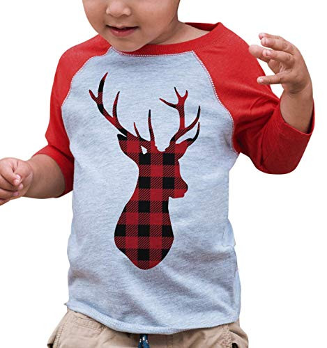 7 ate 9 Apparel Kids Plaid Deer Christmas Raglan Shirt Red 4T