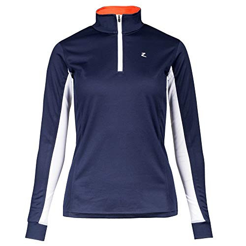 HORZE Trista Women s Horse Riding Equestrian Technical Cooling Sun Shirt with Long Sleeves  US 12  Peacoat Dark Blue/Grenadine Red
