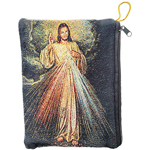 Catholic Rosary Tapestry Pouch Jesus Christ Divine Mercy Keepsake Case