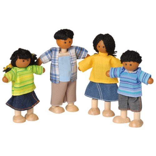 Constructive Playthings KRP416 CP Toys 4 pc  Wooden Dark Skin Posable Doll Family