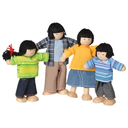 Constructive Playthings KRP417 CP Toys 4 pc  Wooden Posable Asian Doll Family