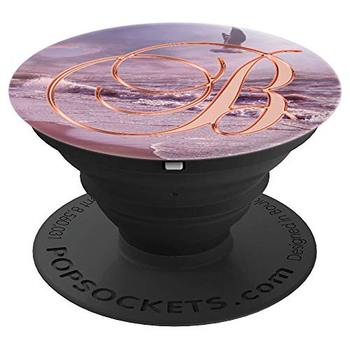 B Pink Beach Ocean Sand Waves Sunset Monogram Initial Letter PopSockets Grip and Stand for Phones and Tablets