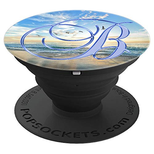 B Blue Beach Ocean Waves Sunset Sand Monogram Initial Letter PopSockets Grip and Stand for Phones and Tablets