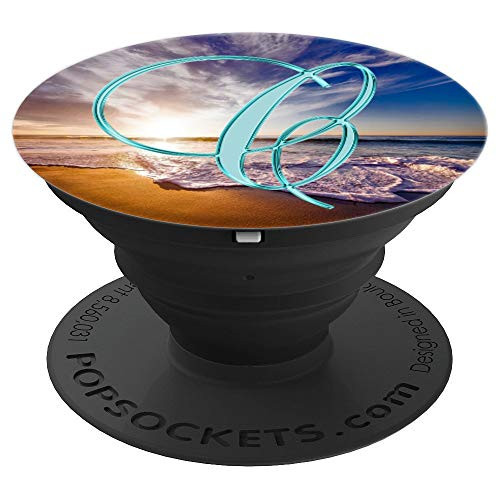C Teal Beach Ocean Sand Waves Sunset Monogram Initial Letter PopSockets Grip and Stand for Phones and Tablets