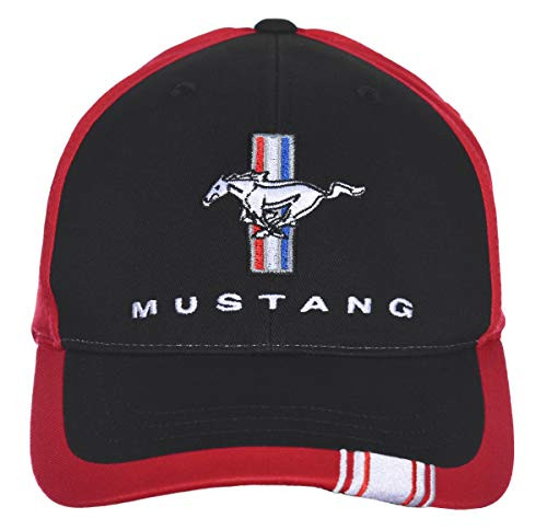 Checkered Flag Men s Ford Mustang Cap Logo Rally Stripe Black  Red Hat