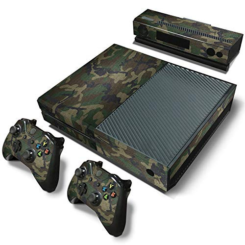 Skin Sticker Decal Cover for Xbox One Console and 2 Controllers Green Camo Design