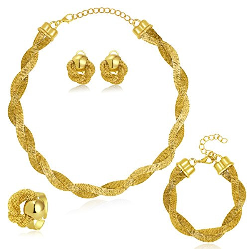 MOOCHI Africa Style Gold Plated Necklace Earrings Bracelet Ring Jewelry Set Golden MOOCHI Africa Style Gold Plated Necklace Earrings Bracelet Ring Jewelry Set Golden